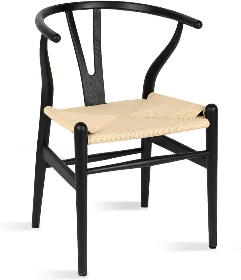 Polynices Wishbone Chair, Woven Dining Chair (Black Frame + Natural Cord) | 1...