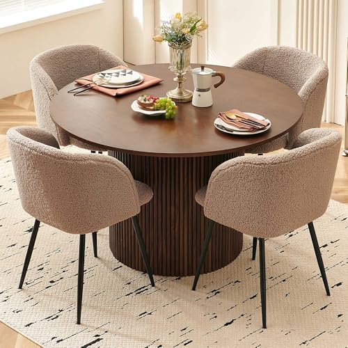 NORDICANA 5-Piece Wooden Round Dining Table & Chair Set, 47-Inch, Brown