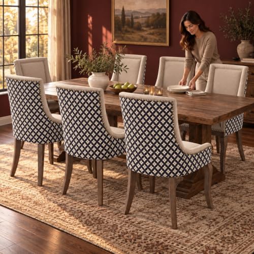 Upholstered Dining Chairs Set of 2, Fabric Kitchen Chair with Nailhead Trim, ...