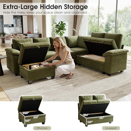 107.8" Modular Sectional Sleeper Sofa with Pull Out Bed, U Shaped 7 Seat...