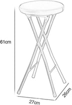 Padded Folding High Chair for Kitchen Bar Stool Compact Furniture Round Design(White-61cm)