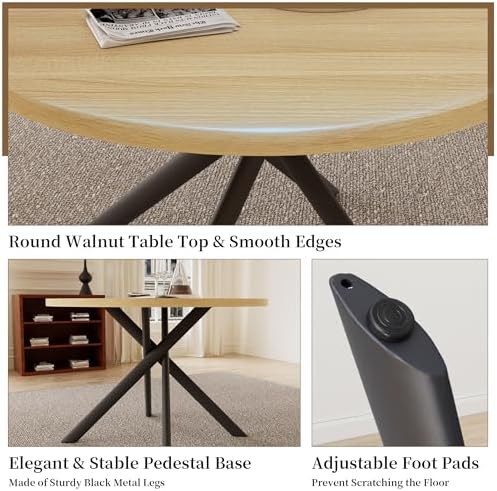 HIPIHOM 45.3 Inch Round Dining Table Set for 4, Mid Century Modern Small Kitc...