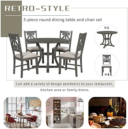 Harper & Bright Designs 5-Piece Round Dining Table and Chair Set, Round D...
