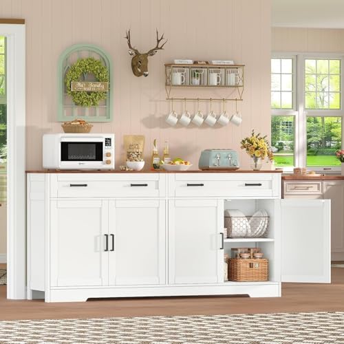 usikey 55" Buffet Cabinet with Storage and Drawers, Large Sideboard Buff...