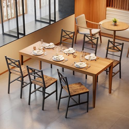 MAHANCRIS Dining Chair Set of 4, Rustic Wooden Kitchen Chairs with Backrest, ...