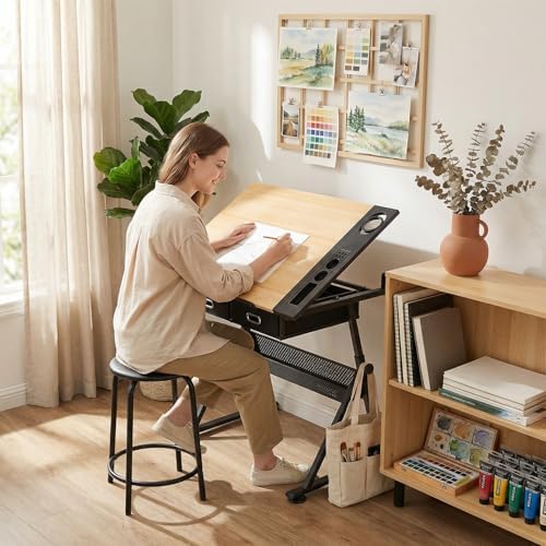 Magshion Drafting Table for Adults w/Stool, Natural