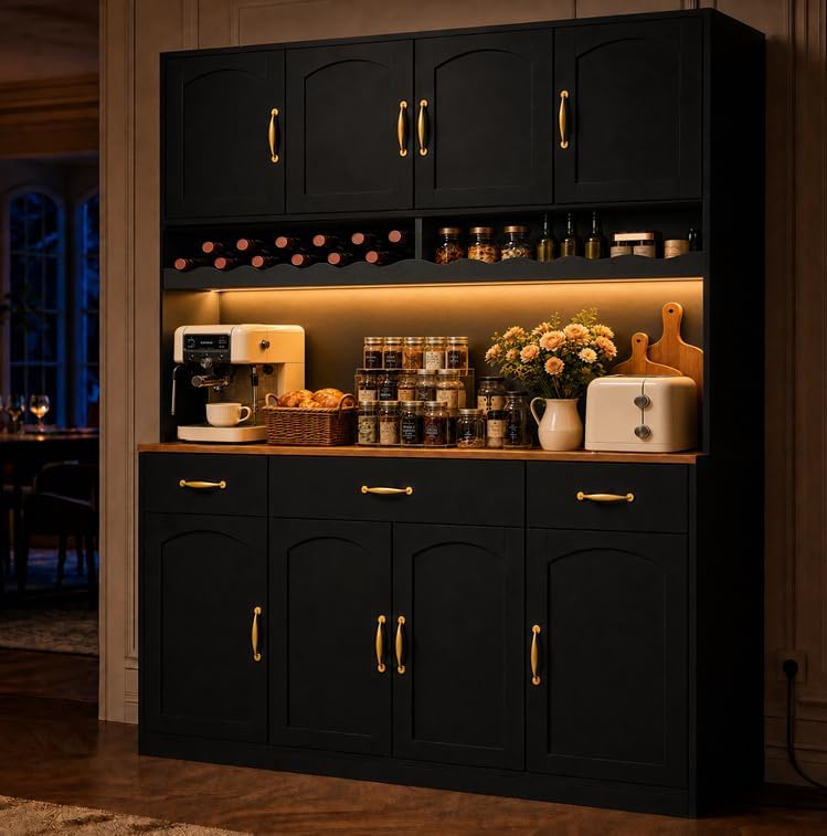 72" Tall Kitchen Pantry Cabinet with Charging Station 55" Wide Kitc...