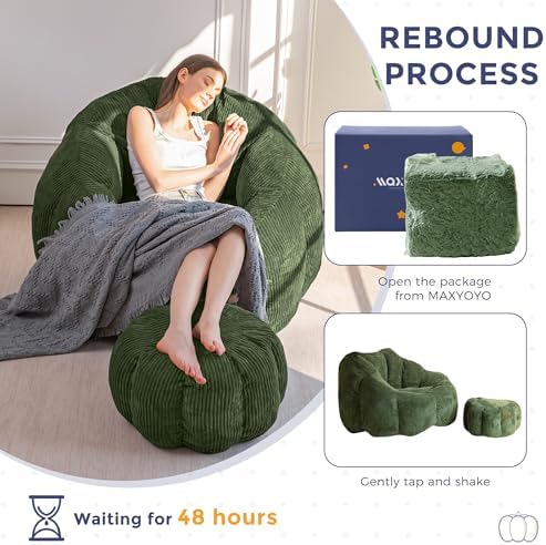 MAXYOYO Bean Bag Chair with Ottoman, Giant Pumpkin Lounge Chair for Adults | ...