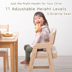 タンスのゲン TANSU NO GEN Japanese Wooden Chair, Height Adjustment for Babies and Toddlers Aged 4-12, up to 99.2 lbs, Designed in Japan, Slide The seat, White,4960040102(113287)