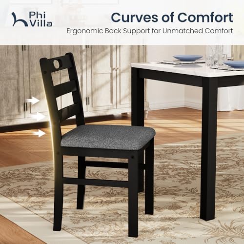 PHI VILLA Dining Table Set for 4, Marble Design Kitchen Table and Chairs