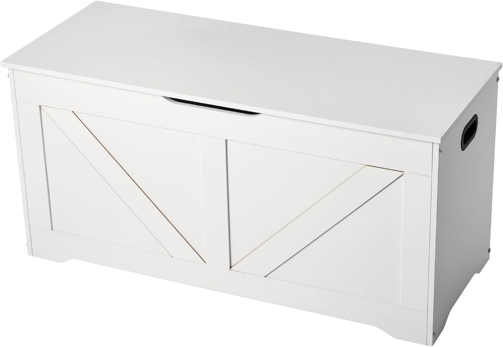 VEVOR Kids Storage Bench, Wooden Toy Box Chest, Large Storage Cabinet with Safety Hinge, Toddlers Storage Bench for Playroom, Living Room or Entryway, Easy Assembly, 38.98 x 15.55 x 18.9 in, White