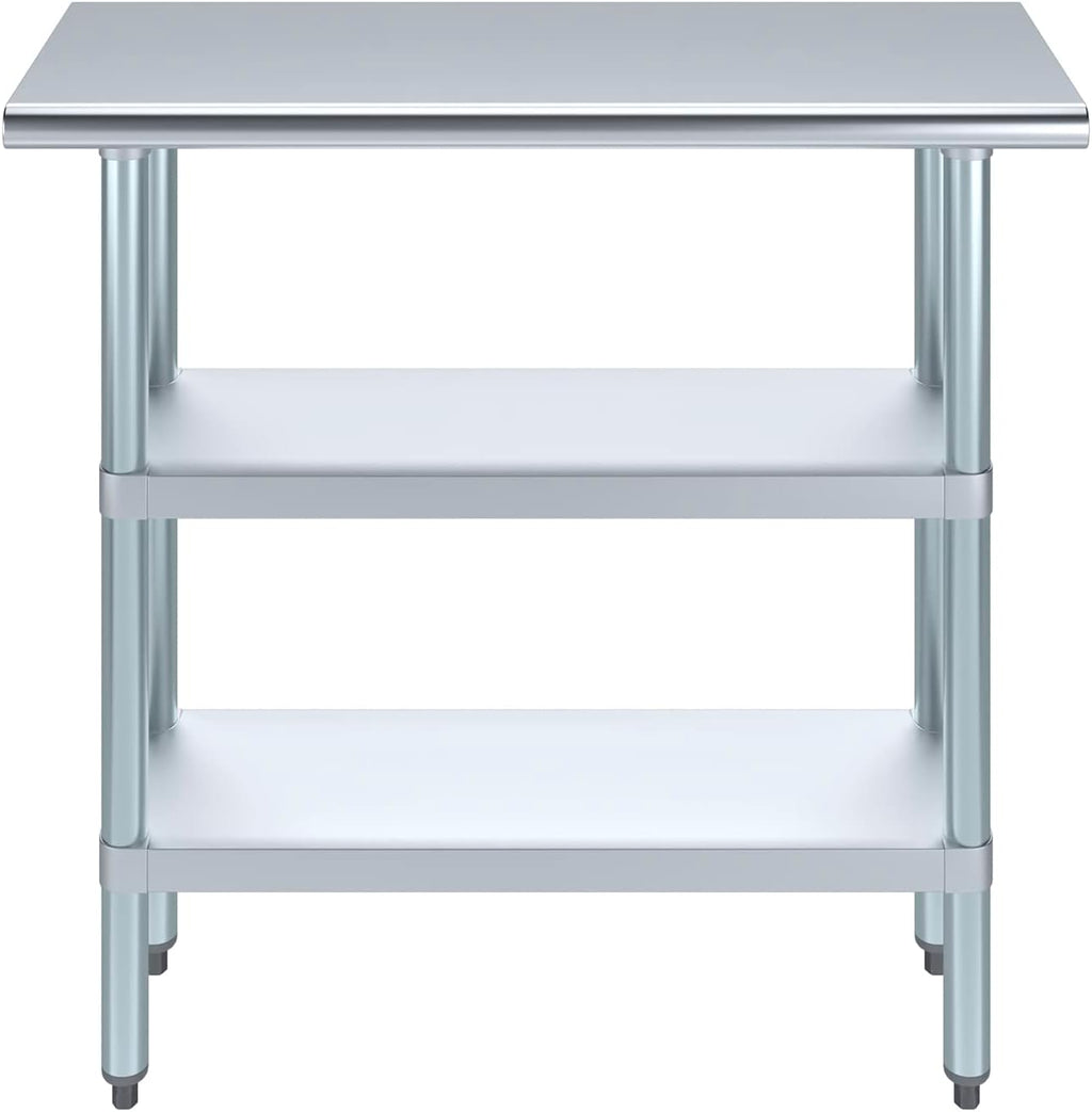 AmGood Stainless Steel Work Table with 2 Shelves | NSF | Metal Utility Table (36" Long x 14" Deep)