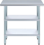 AmGood Stainless Steel Work Table with 2 Shelves | NSF | Metal Utility Table (36" Long x 14" Deep)