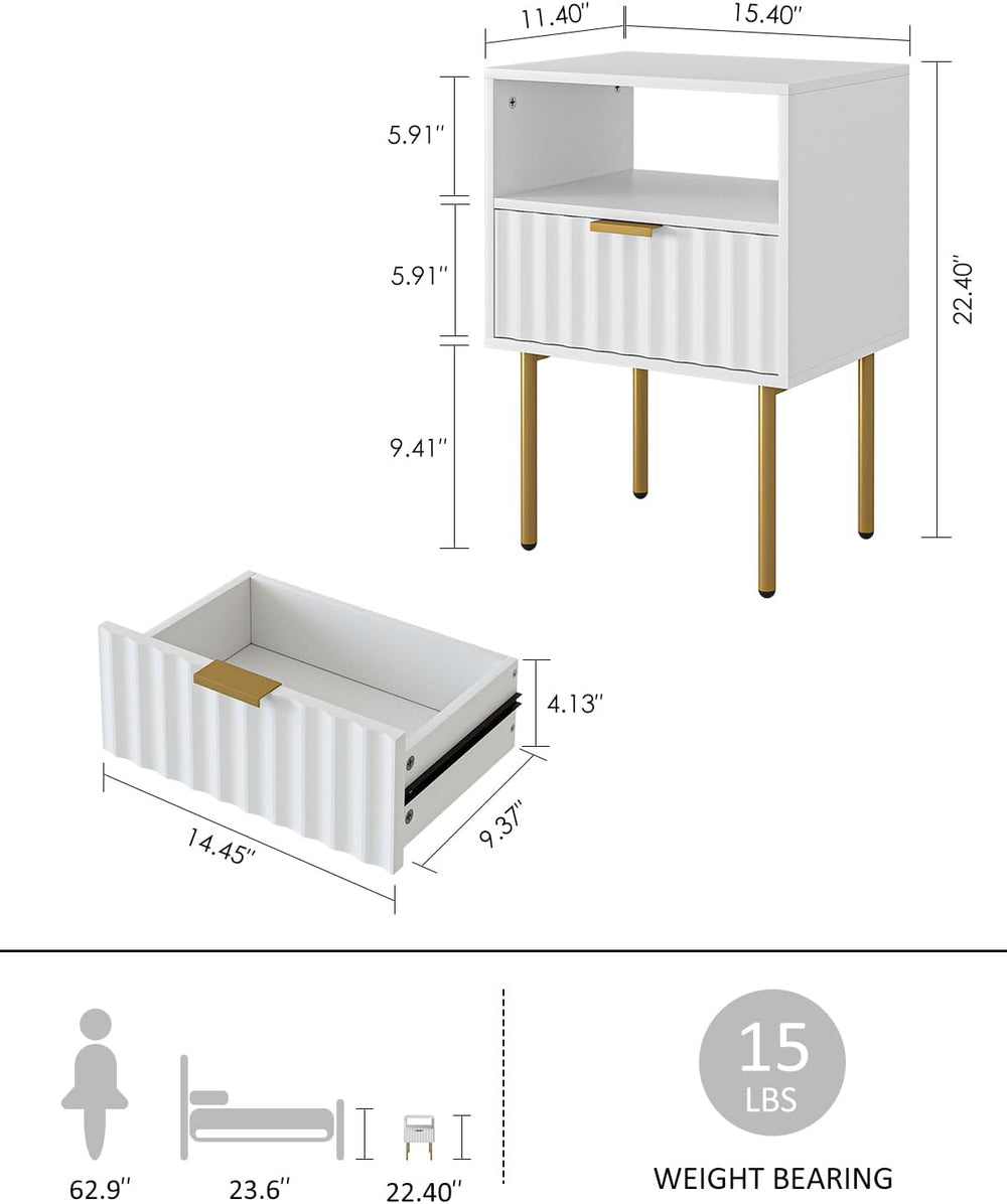 Night Stand,Modern Bedside Table with Drawer and Shelf,White Night Stand with...
