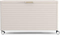 MIRADOR 134 Gallon Outdoor Storage Box Waterproof, Metal Deck Box with wheels for Patio Furniture, Garden Tools, Outdoor Cushion, Latte