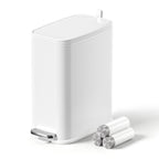 Small Bathroom Trash Can with Lid Soft Close, Step Pedal, 1.6 Gallon White Stainless Steel Slim Garbage Can with Removable Inner Bucket, Includes 60 Trash Bags for Home Bedroom