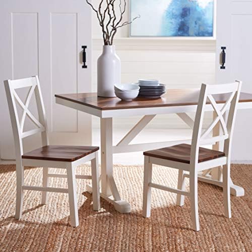 SAFAVIEH Akash Wood Dining Chair Set of 2, 17.5" White/Natural DCH9210A
