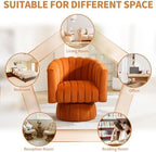 Swivel Accent Barrel Chair, Cute Comfy Small Round 360° Arm Chair, Velvet Sofa Club Reading Chair for Living Room, Bedroom, Office, Orange