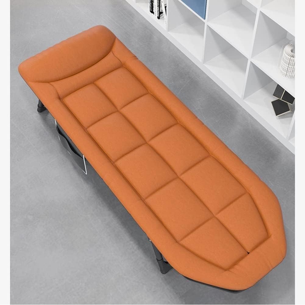 Portable Sun Lounger Folding Camping Bed Cot Reclining Lounge Chair 6-Position Adjustable Backrest(Orange)