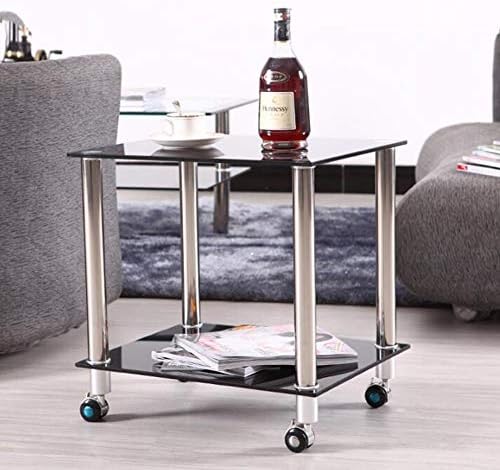 Telephone Table, Sofa Side Table,Square Tempered Glass Small Coffee Table,Tel...