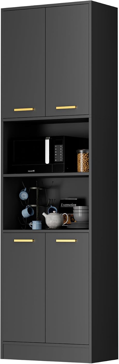 Cozy Castle Kitchen Pantry Cabinet, 75" Tall Wood Storage Cabinet with D...