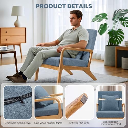 ELUCHANG Mid-Century Modern Accent Chair with Lumbar Pillow,Upholstered Armch...