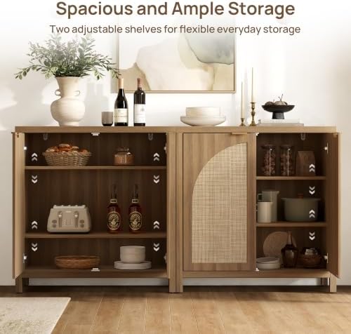 SICOTAS 102" Rattan Sideboard Buffet Cabinet with Storage Credenza Set of 3