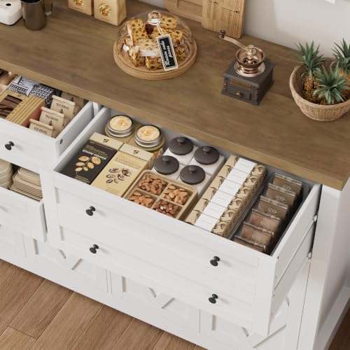 HOSTACK 55"W Kitchen Buffet Sideboard Cabinet with 4 Storage Drawers, White