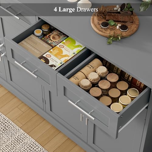 HOSTACK 60" W Sideboard Buffet Cabinet with Storage, Kitchen Cabinet, Gray