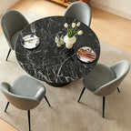 Homedot Kitchen&Dining Room Table Set for 4, Black Wooden Dining Table Round and Upholstered Kitchen Side Living Room Chairs Set, Rustic Dining Set with Grey Velvet Chairs for Apartment Dining Hall