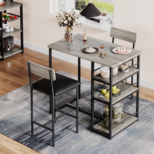 Dining Table Set for 2 with 3 Storage Shelves, 3-Piece Counter Height Kitchen...
