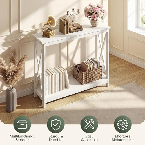 SUPER DEAL Console Table 39.5”, 2-Tier Narrow Sofa Side Table with Storage Sh...