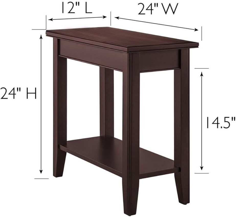 MAKLAINE Solid Wood Rectangular End Table, Chocolate Cherry Finish, 12 x 24 x...