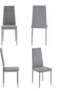 PU Dining Chairs Set of 4, Modern Kitchen & Dining Room Chairs Faux Leather Upholstered Dinner Chairs with Metal Legs for Small Space (Gray, Horizontal line)