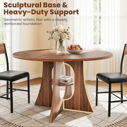 Pamapic Dining Table Set for 6, 47" Round Dining Table with Chairs, Cros...