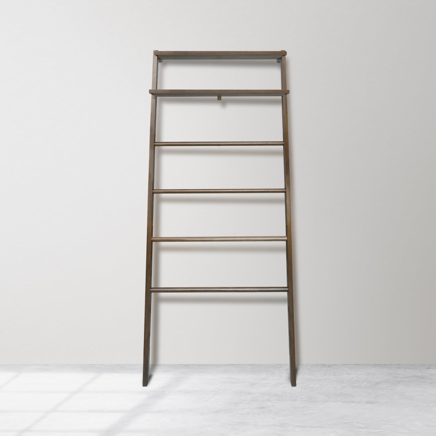 Space Saving 100% Solid Wood 6-Tier Blanket Ladder with Two Storage Shelves - Walnut