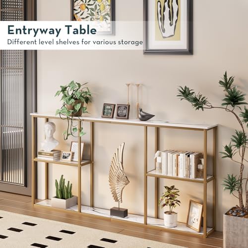 WOHOMO 63 in Entryway Table Modern Sofa Table with Shelves White Gold | 12 In...