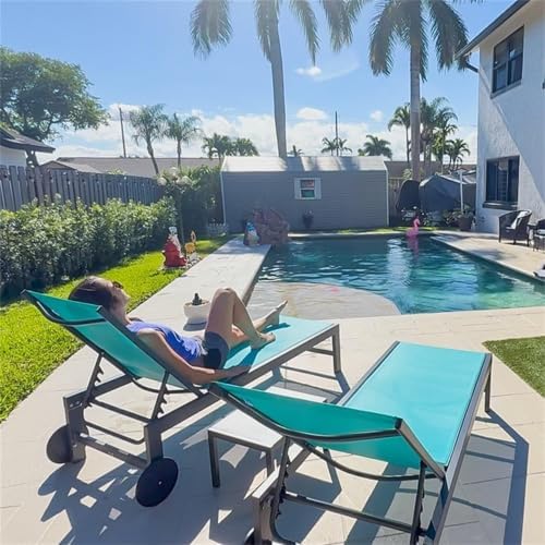 PURPLE LEAF Pool Chaise Lounge with Wheels, Fade-Resistant, Turquoise Blue | ...