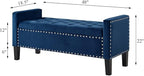24KF Velvet Modern Upholstered Tufted Button Storage Bench with Arms for Bedroom,Entryway Living Room Soft Padded Seat-Navy