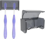 Wall-Mounted Toothbrush Holder with Cover, 2-Slot Organizer for Bathroom, Shower, Dorm, Cabinet (Clear)