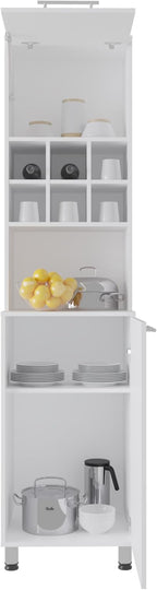 19.7" D*19.6" W*80.3" H Kitchen Pantry with 6 Spice Cubbies, 2 Shelves & Single Door, Rectangular Storage Cabinet, Modern Minimalist, for Living Room, Dining Room, White