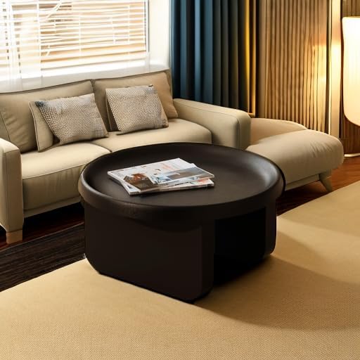 Modern Round Coffee Table,Black Nesting Coffee Tables,Metal Center Table,Uniq...