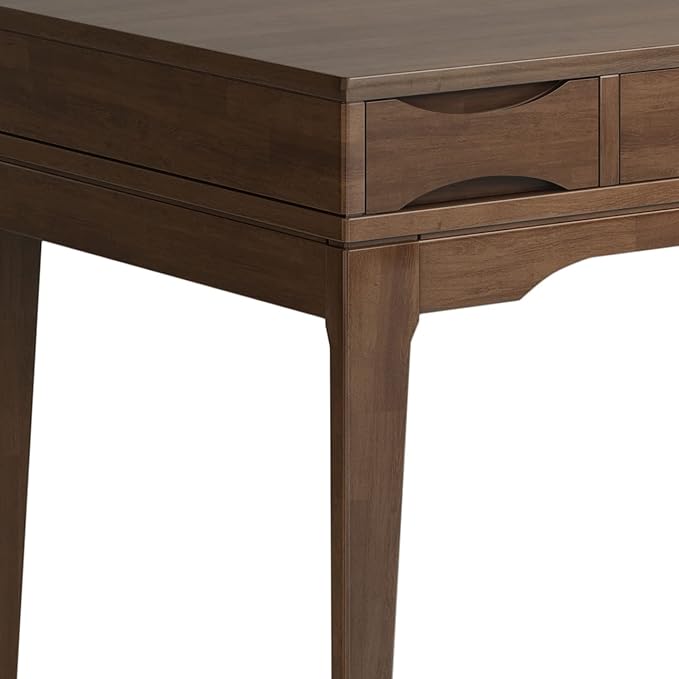 SIMPLIHOME Harper Small Desk - 48 inch Wide Solid Hardwood Writing Desk in Walnut Brown, Mid-Century Modern Home Office Table for Study or Work with 2 Drawers and Flip-Down Keyboard Tray