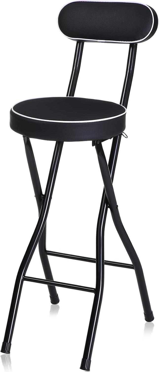 Thyle 1 Pcs 25.6 Inch Folding Bar Stool with Backrest, Cushioned Seat