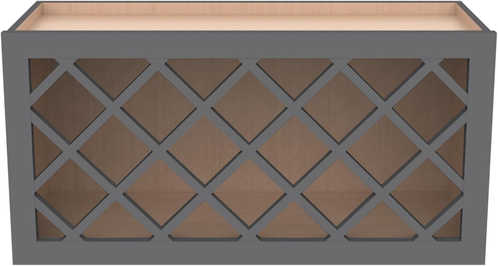 Solid Wood RTA Wine Bottle Rack Wall Cabinet with Lattice Panels - Wine Storage for Bar, Pantry, Cellar & Countertop - Mocha (Pebble Gray, 36'W 12'D 15'H)