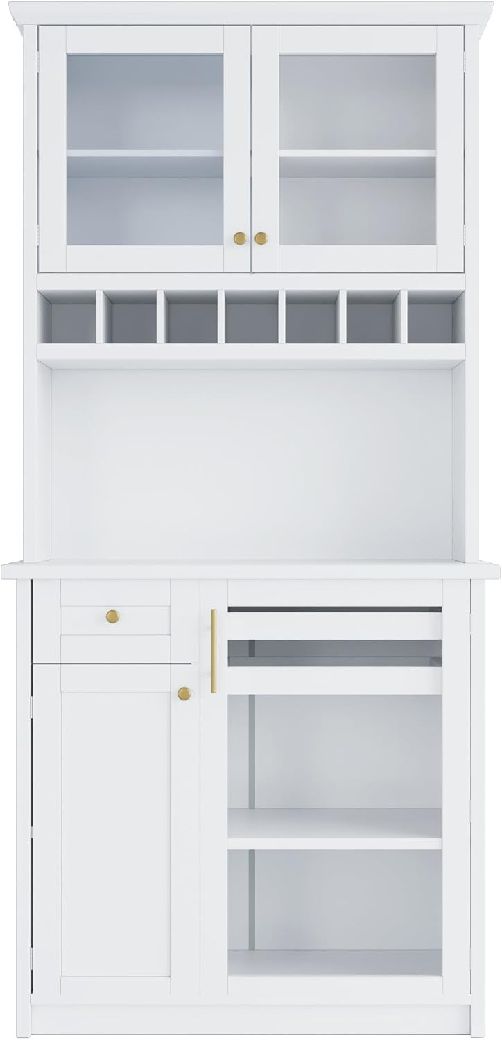 Kitchen Pantry Storage Cabinet with Wine Rack and Adjustable Shelves, Freesta...