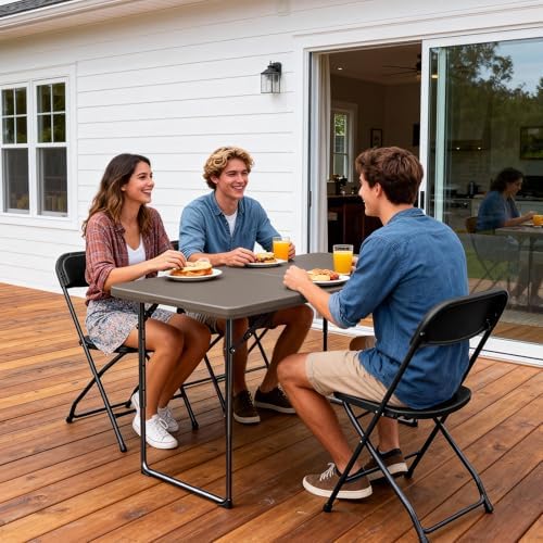Folding Table, 4FT Foldable Picnic Table with Carrying Handle, Heavy Duty Fol...