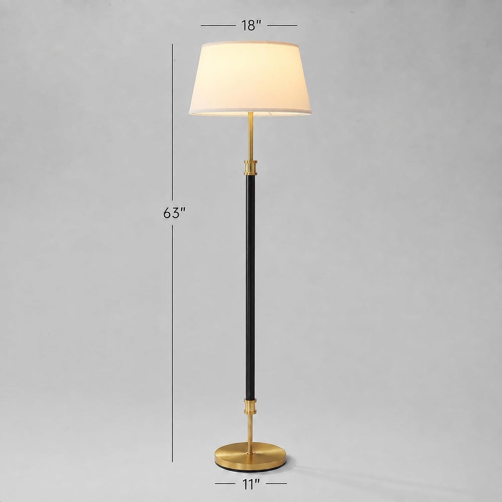 Modern Mid Century Floor Lamp with Soft Linen Shade, 63” Tall Black & Bra...