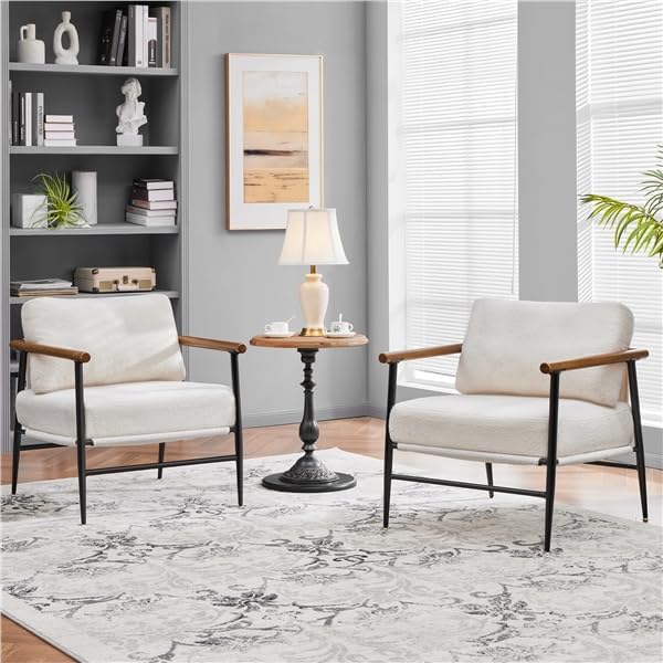 Yaheetech Accent Chairs Set of 2, Modern Living Room Chairs, Ivory | Boucle F...