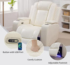 Power Recliner Chair, Leather Recliners with Home Theater Seating, Oversized Single Electric Recliner Sofa Breathable Living Room Chairs for Adults Reading Gaming, White